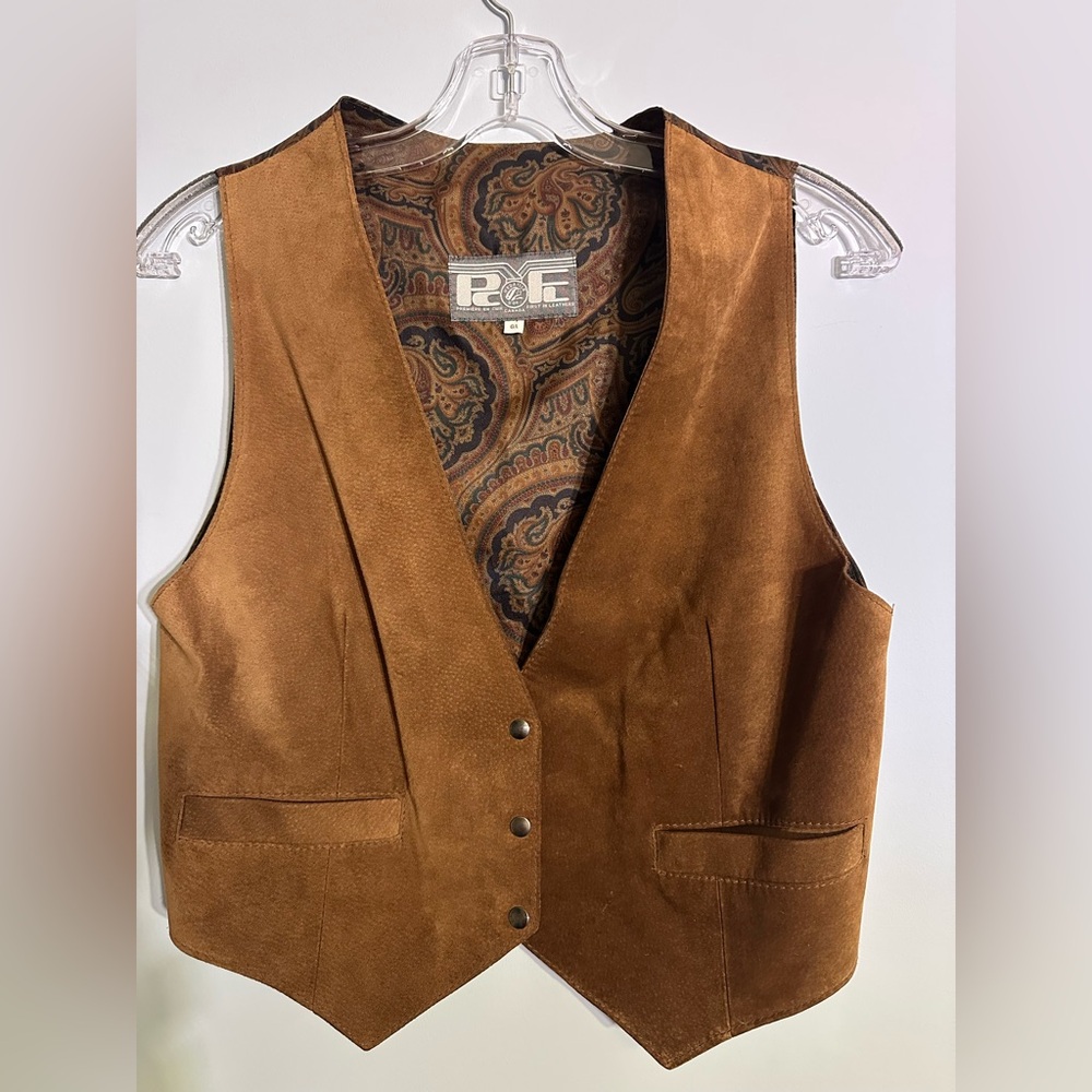 Vintage 90s Brown Suede Leather Vest Western Boho Festival Cowgirl